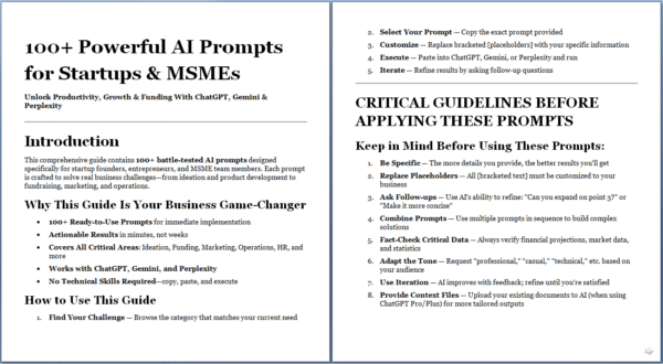 100+ AI Prompts for Startups & MSME - Sample 1