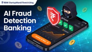 AI fraud detection banking featured image with neural networks blocking fraud, real-time