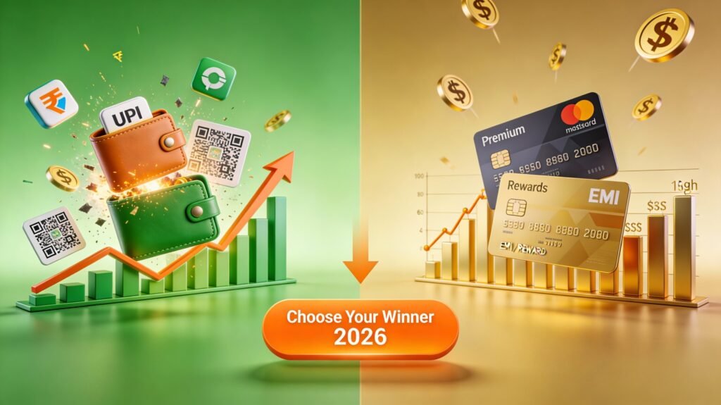 digital wallets vs cards comparison with UPI volume explosion, credit card.