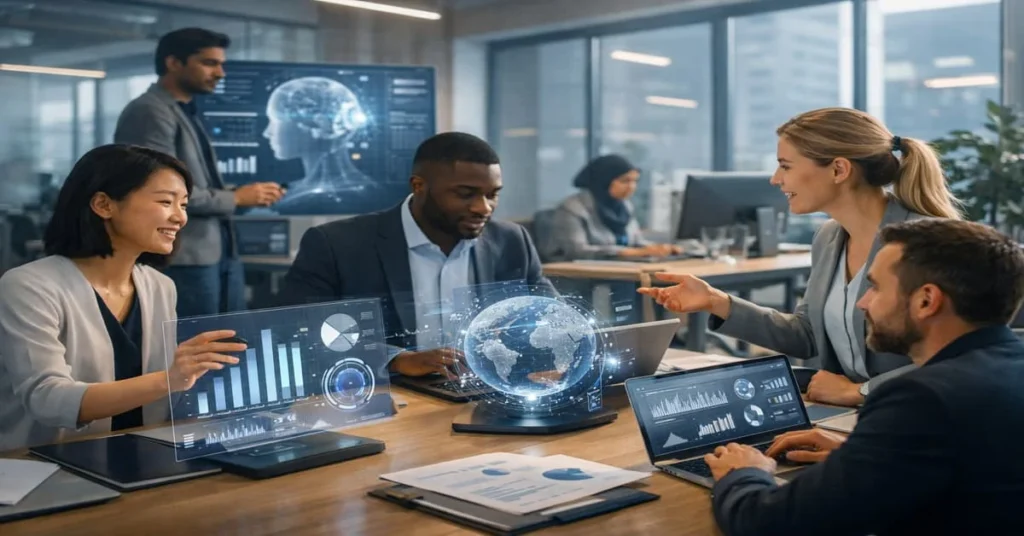 future workplace with AI collaboration and digital tools