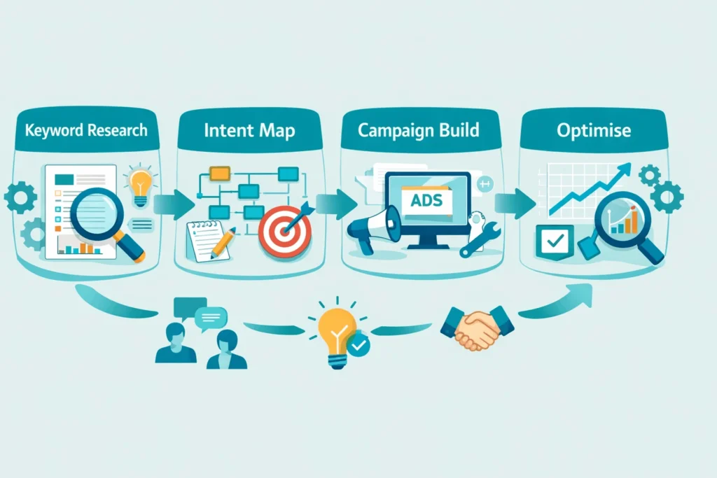 Step-by-step SEM high-intent campaign setup flowchart