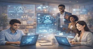 Illustration showing jobs affected by AI automation trends