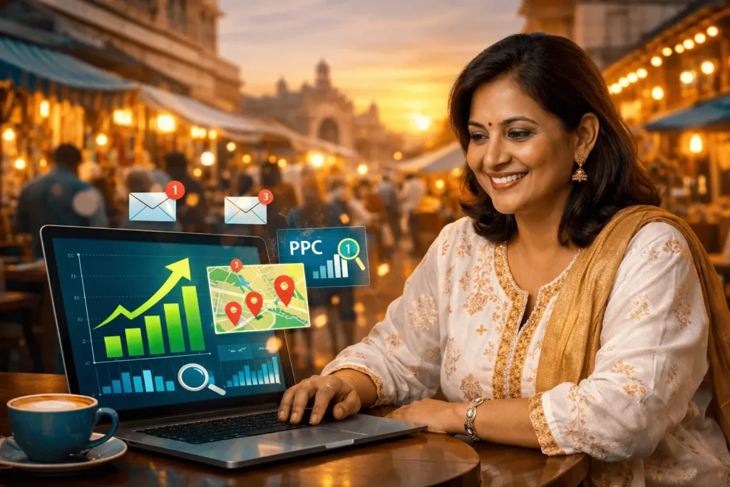 Comparison chart of ROI for SEO, PPC, email, and social marketing channels.