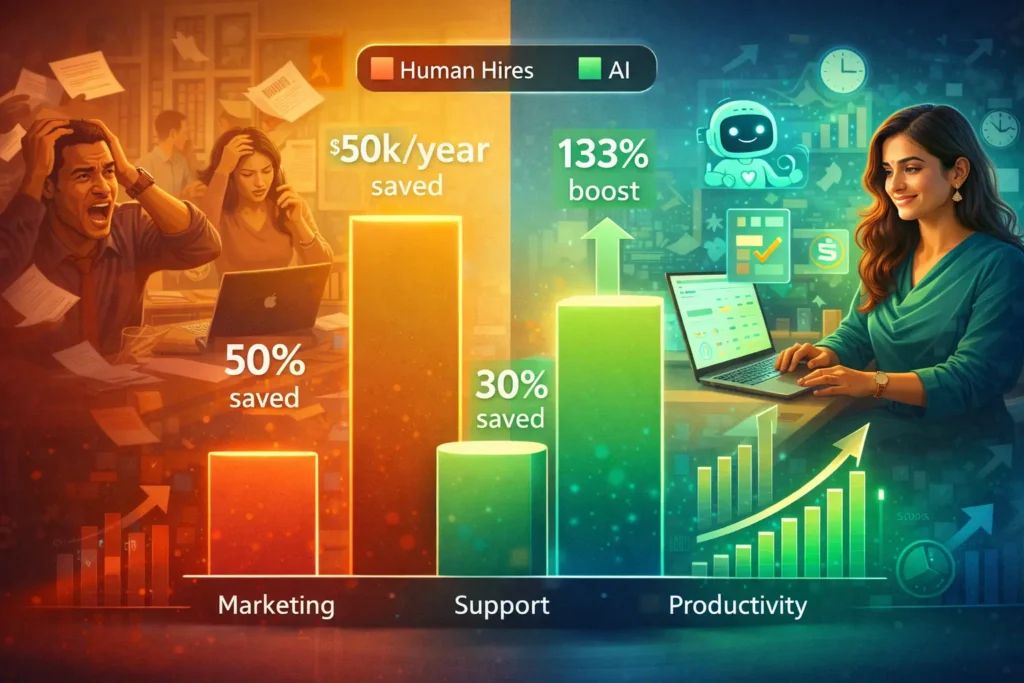 Bar chart AI cost savings vs hiring for small businesses