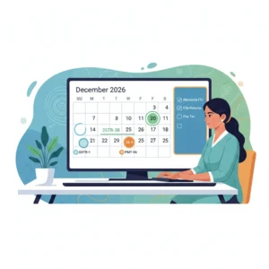 Indian small business owner viewing a digital GST compliance calendar with highlighted filing dates