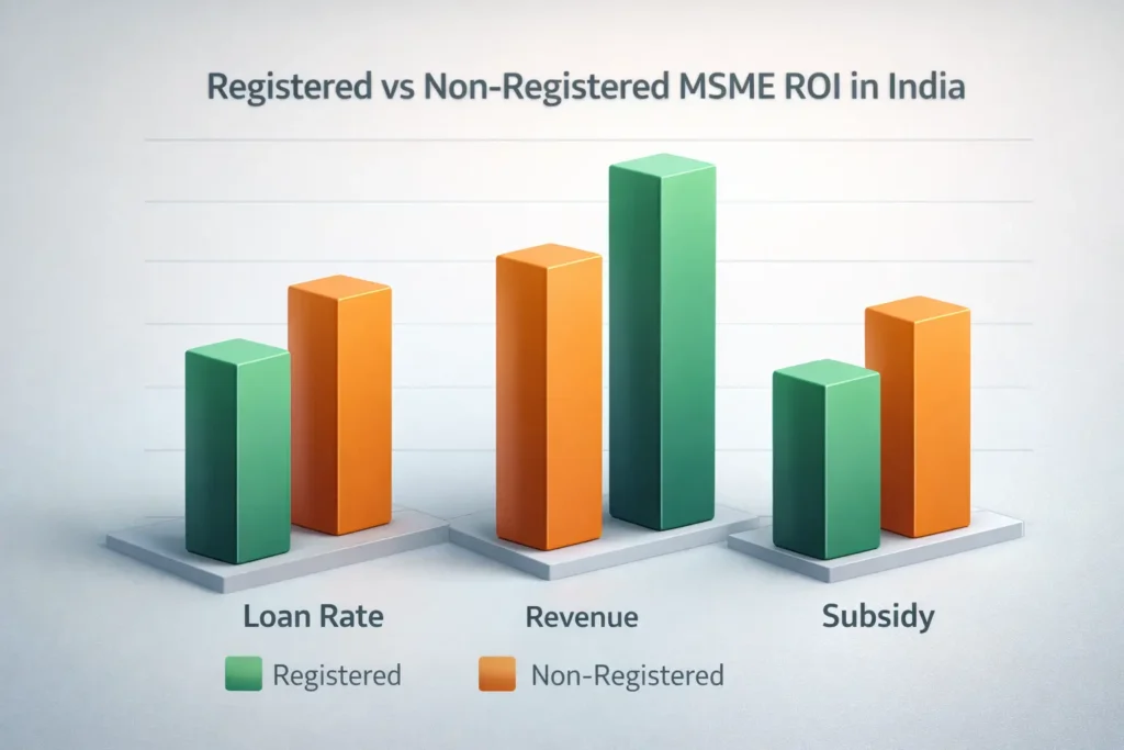 ROI comparison of registered vs non-registered MSMEs in India.