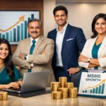 Indian MSME owner displaying certificate at workshop.