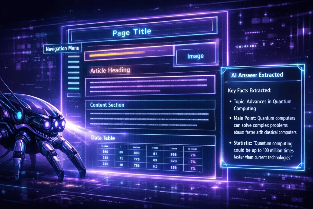 AI bot analysing on-page SEO for search understanding