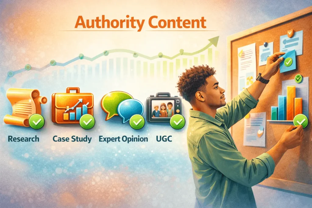 Icons of top authority content types for trust-building social media