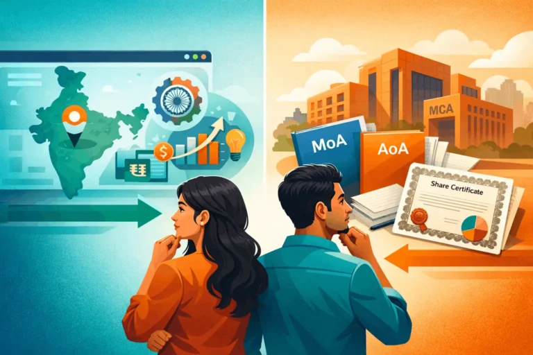 Split‑screen comparison of Startup India recognition vs private company registration for founders