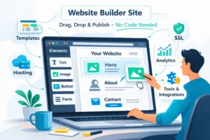 A website builder site bundles templates, hosting, and simple editing tools so anyone can create a website without coding.
