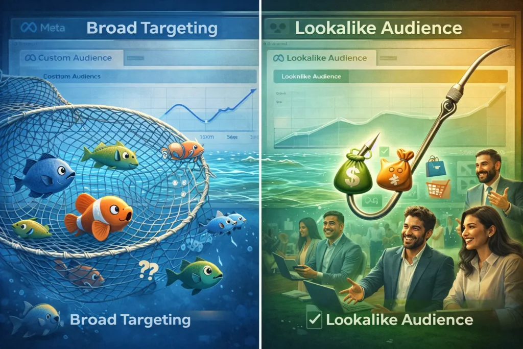 Broad vs precise Facebook Ads targeting comparison visual