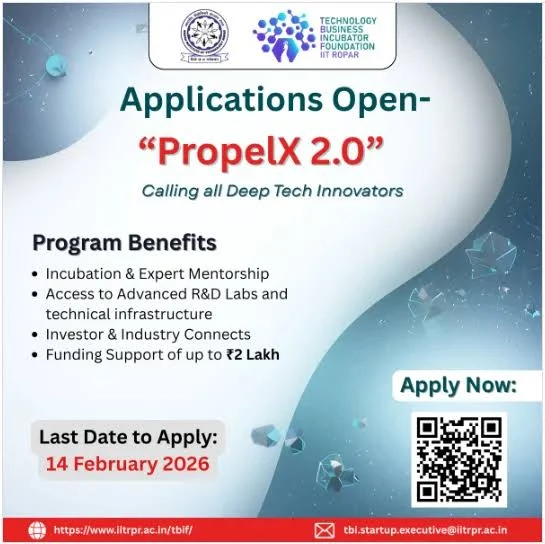 PropelX 2.0 Startup Funding Program at IIT Ropar TBIF Turning vision into venture – IIT Ropar – Technology Business Incubator Foundation (TBIF)