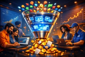 Search Engine Marketing funnel visualization turning clicks to customers for B2B