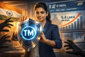 Indian startup founder shielding trademark logo from competitors