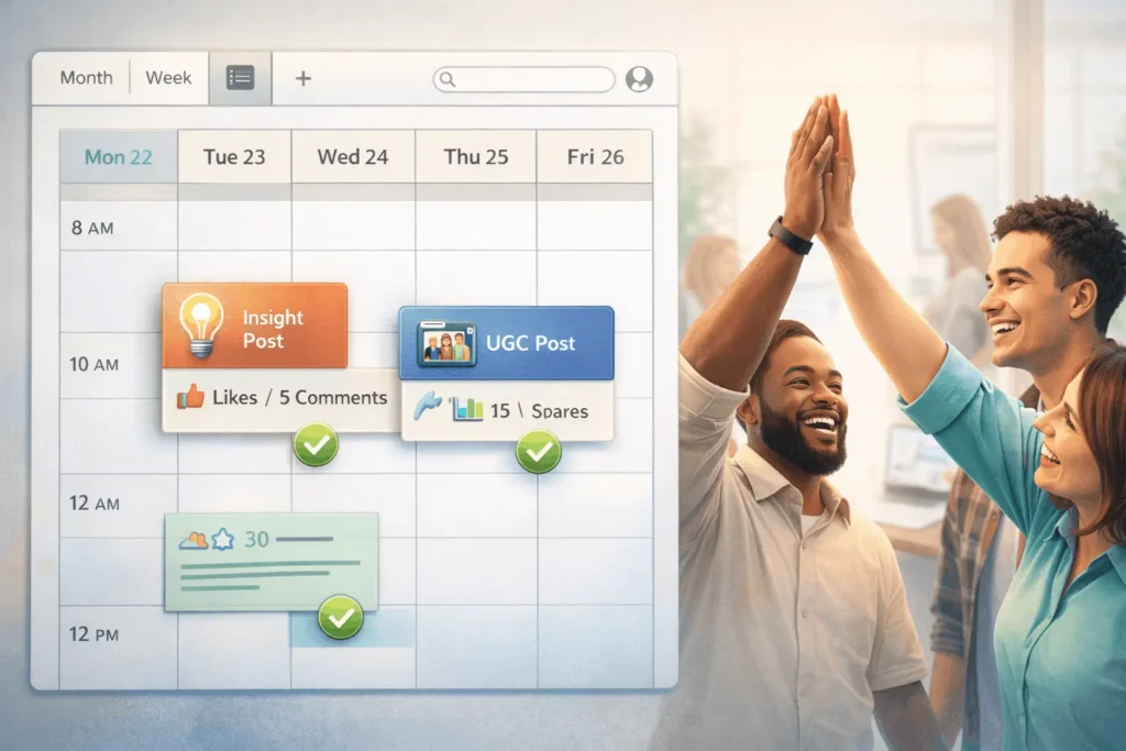 Sample weekly social media content calendar building authority