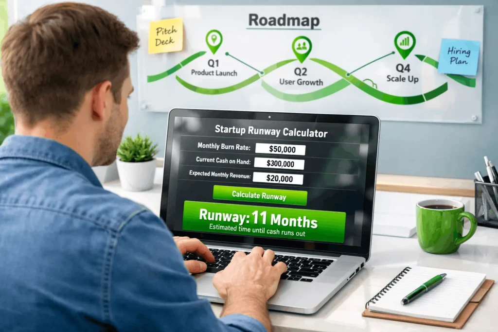 Founder calculating fundraising amount using runway formula
