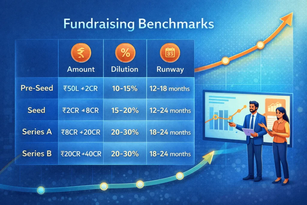 Visual cap table showing equity dilution across fundraising rounds
