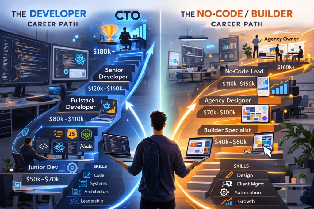 Career progression ladders comparing web developer vs website builder specialist paths