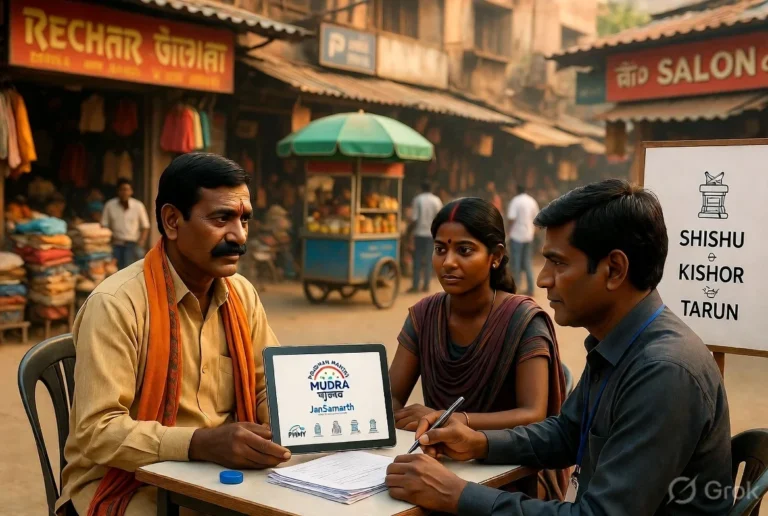 Indian micro-entrepreneurs applying for PM Mudra business loan