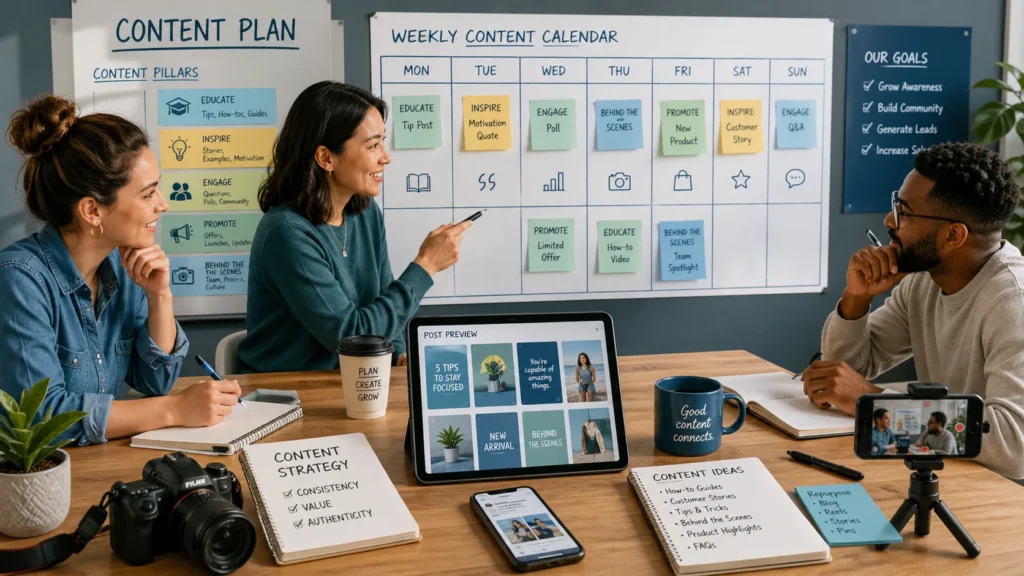 Weekly social media content planning for small business