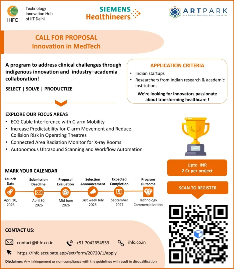 IHFC–ARTPARK–Siemens Healthineers MedTech Call for Proposals 2026