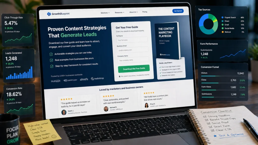 Landing page optimization for content conversions