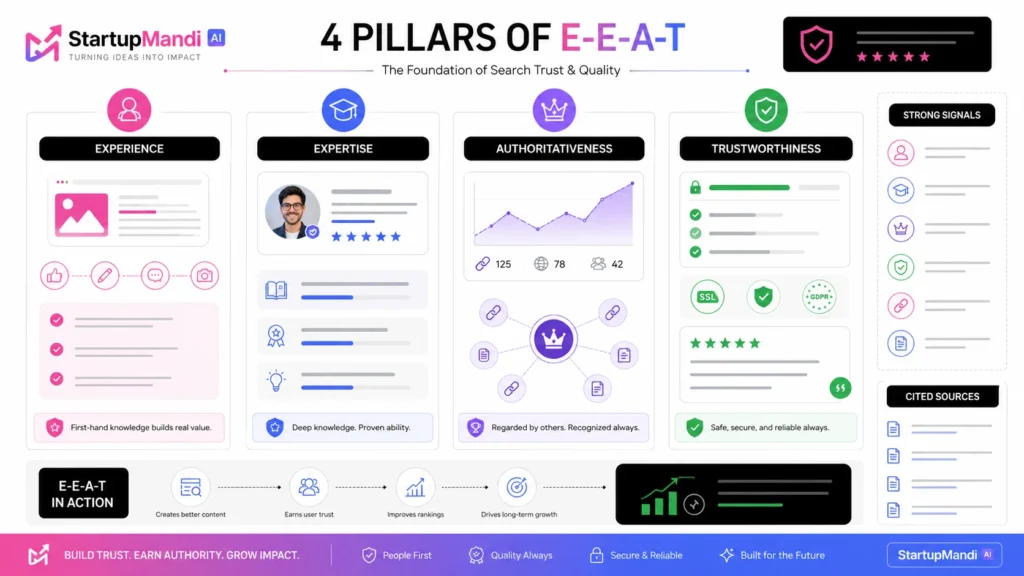 Infographic of the four E-E-A-T pillars.