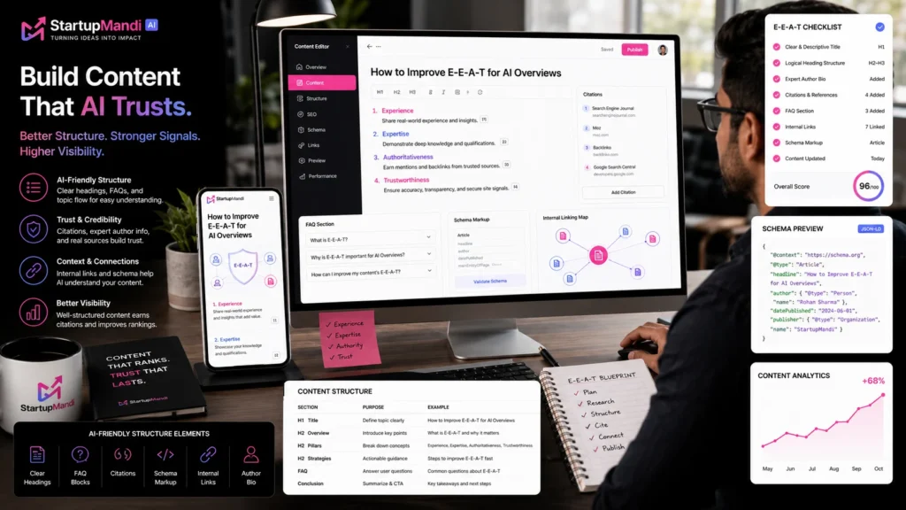 Content creator optimizing a blog post for AI Overviews SEO.