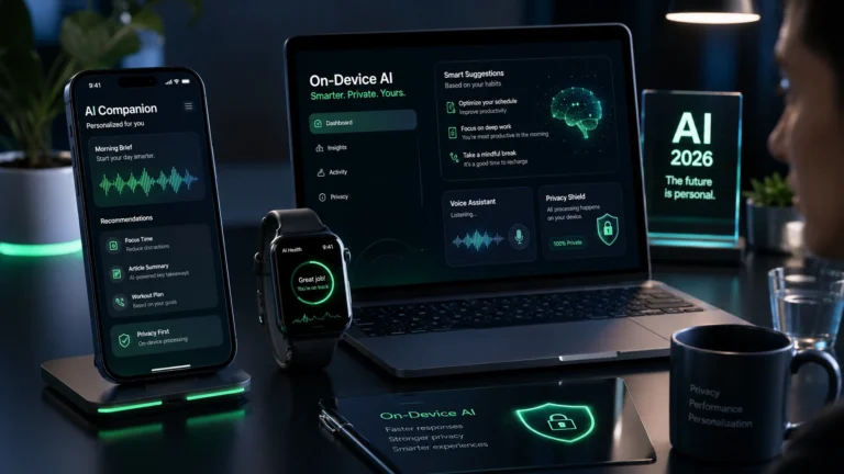 Devices showing personalized AI interfaces powered by on-device AI.