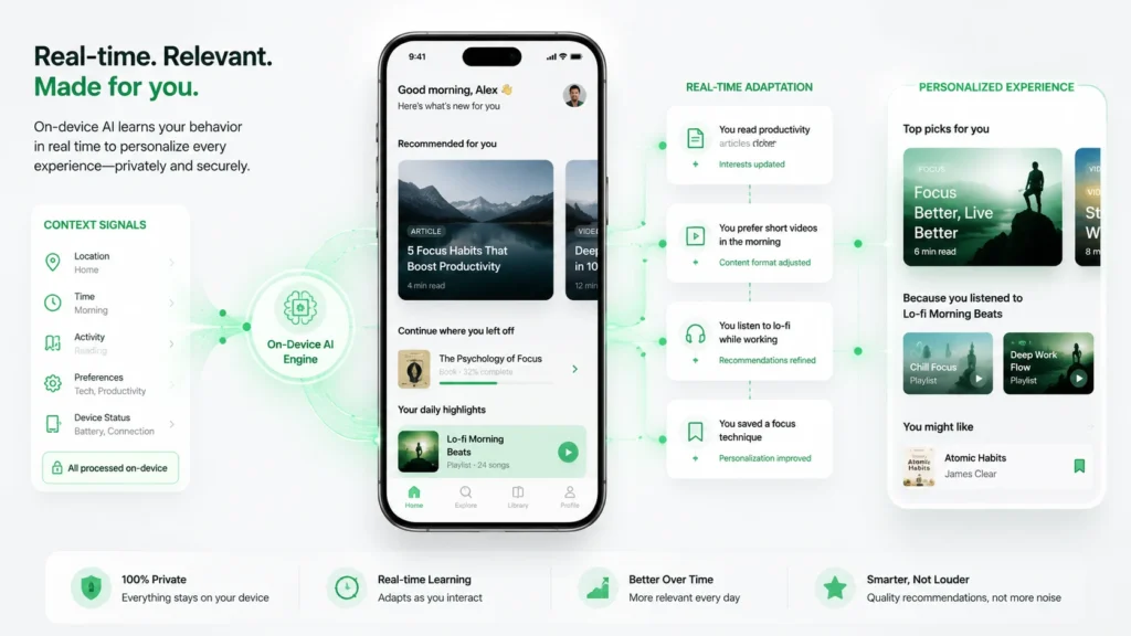 App interface adapting in real time with on-device personalization.