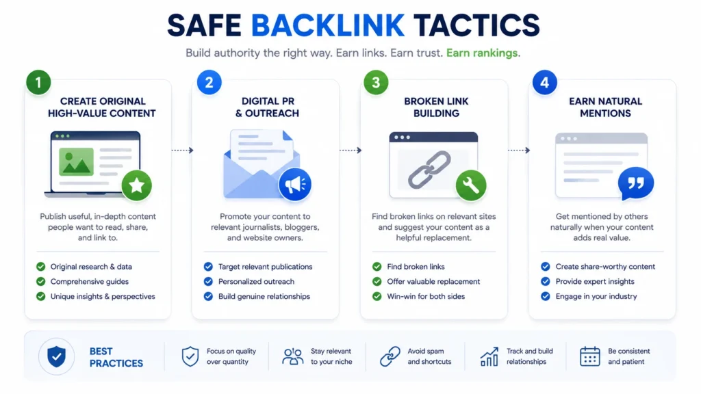 Step-by-step guide to safe backlink building tactics.