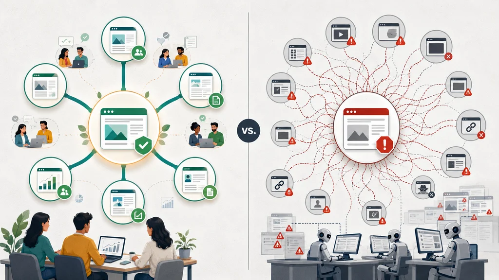Comparison of organic natural backlinks versus chaotic manipulative link schemes.